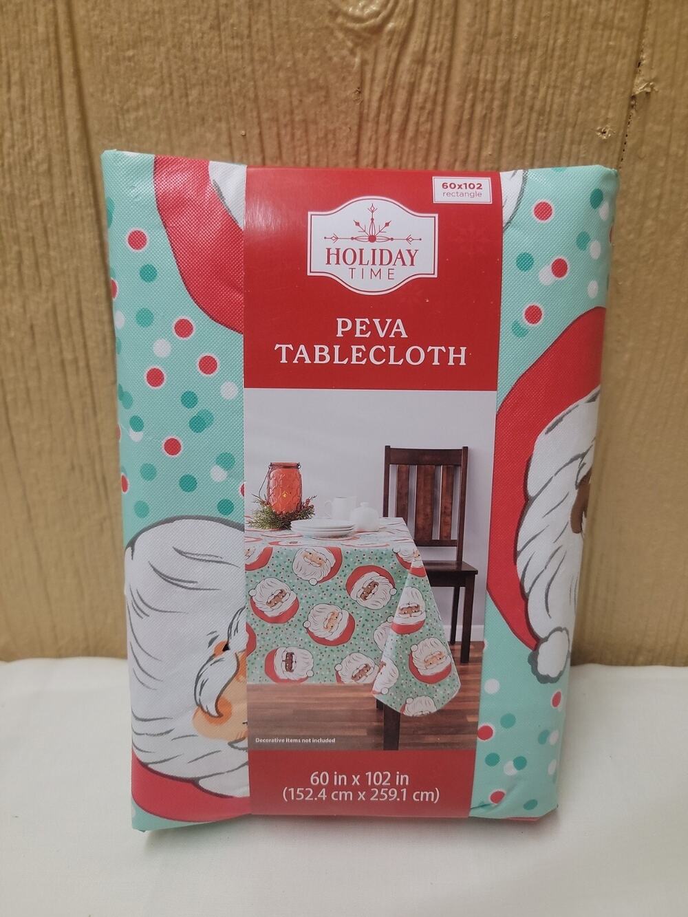 Holiday Time PEVA Tablecloth 60"x102" Rectangular Christmas Santa Blue